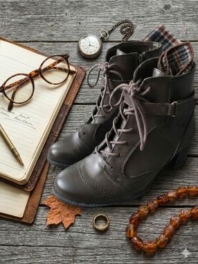 Naturalizer Brown Leather Lace Up Heeled Ankle Boots 10M Whimsigoth Brogue Vinta